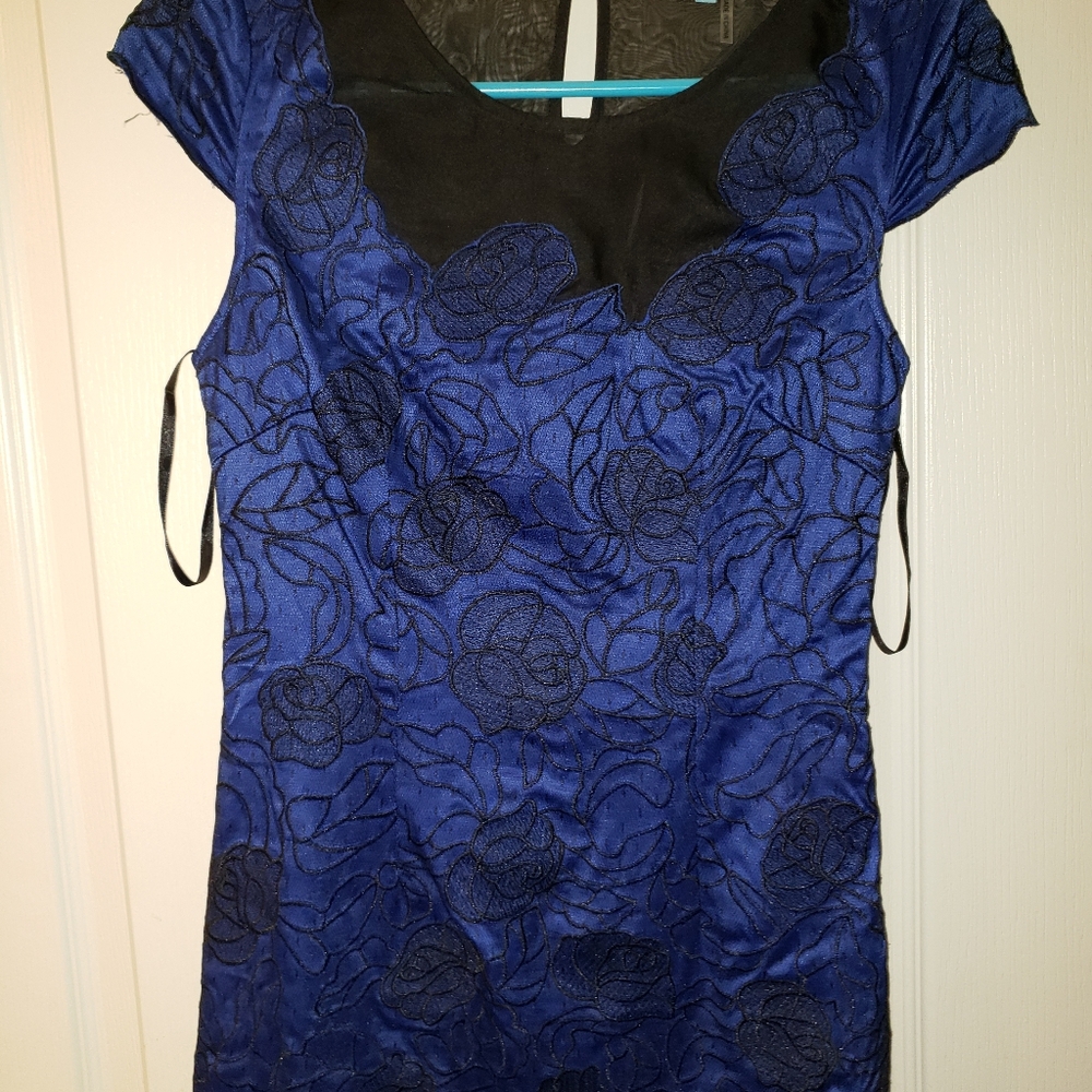 Modcloth blue dress w/black lace design